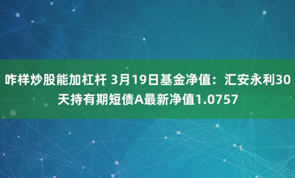 咋样炒股能加杠杆 3月19日基金净值：汇安永利30天持有期短债A最新净值1.0757