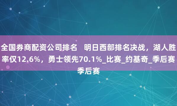 全国券商配资公司排名   明日西部排名决战，湖人胜率仅12.6%，勇士领先70.1%_比赛_约基奇_季后赛