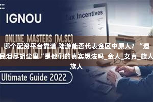 哪个配资平台靠谱 陆游能否代表金区中原人？“遗民泪尽胡尘里“是他们的真实想法吗_金人_女真_族人
