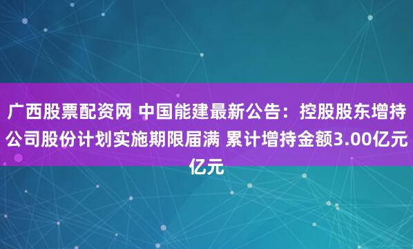 广西股票配资网 中国能建最新公告：控股股东增持公司股份计划实施期限届满 累计增持金额3.00亿元